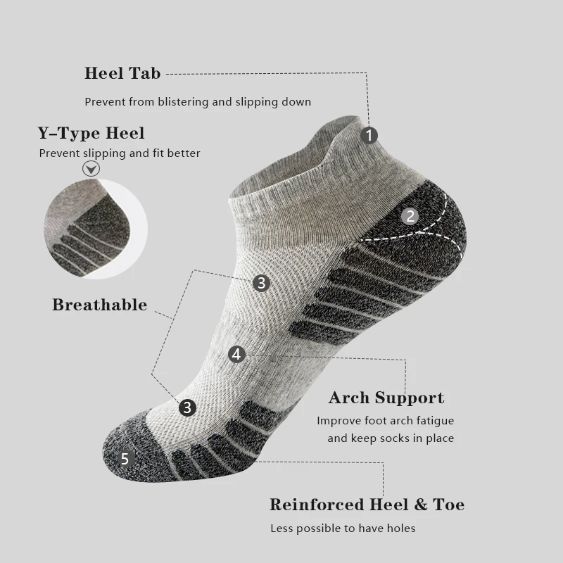 6 Pairs/Lot Men Sport Socks Anti-slip Cotton Sock Short Tube Running Sport Socks Breathable Deodorous Basketball Cycling Socks