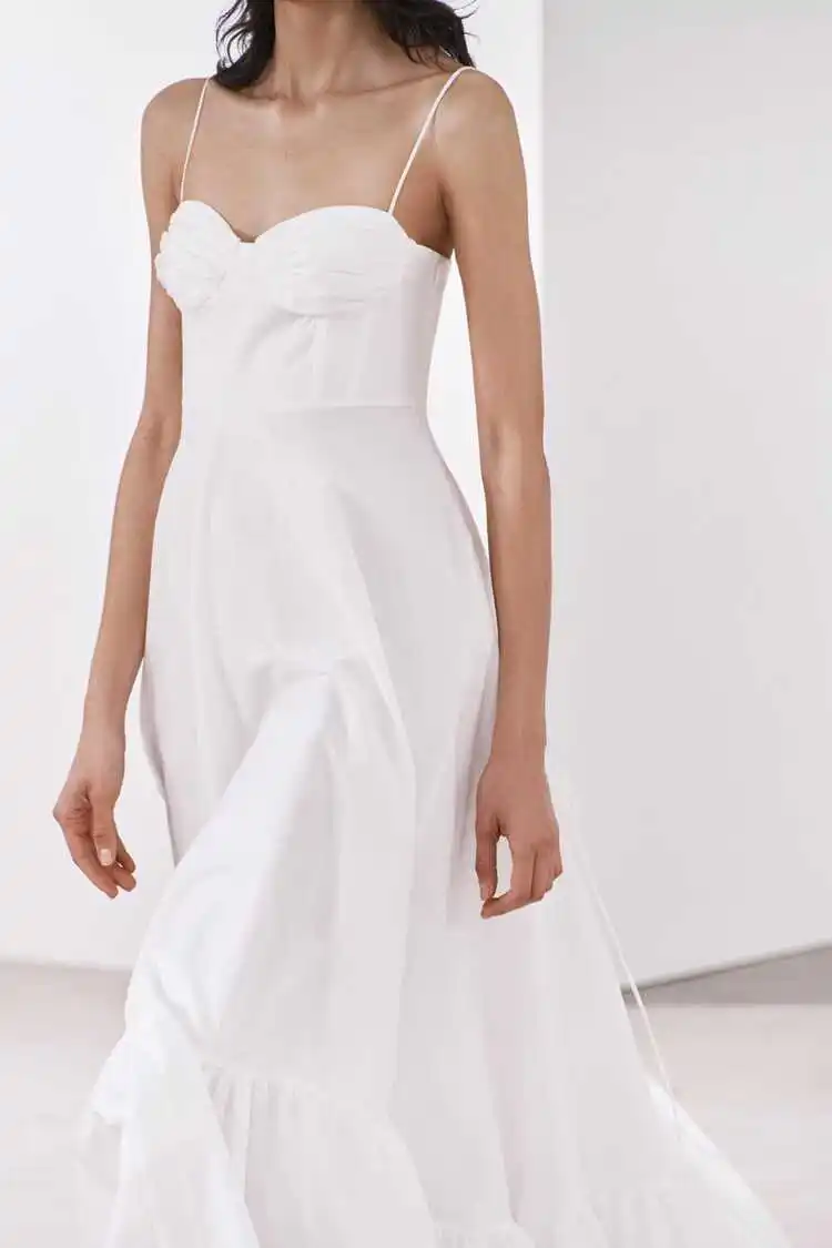 Vestido longo f sexy sem alças, com decoração em camadas, cintura alta, linha A, estilo casual para o dia a dia, sem m...