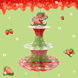 Strawberry Party Cake Rack Birthday Three-layer Cake Rack Kids Girl Baby Shower Strawberry Birthday Party Decoration Supply