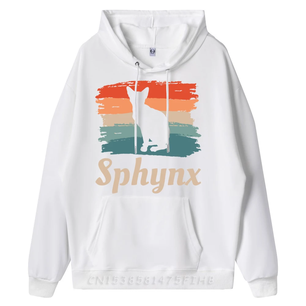 Vintage Retro Sphynx Cat Lover Grpahic Tee Printed Hoodie Happy New Years Men Christmas Sweater Long Sleeve