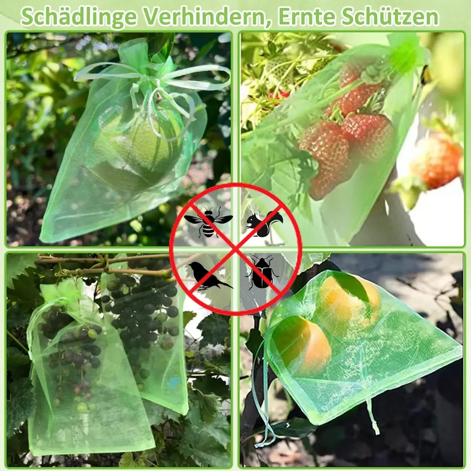 100pcs Grape Protection Bags with Drawstring Fruit Protection Mesh Bag Protective Pouches To Protect Plants From Birds