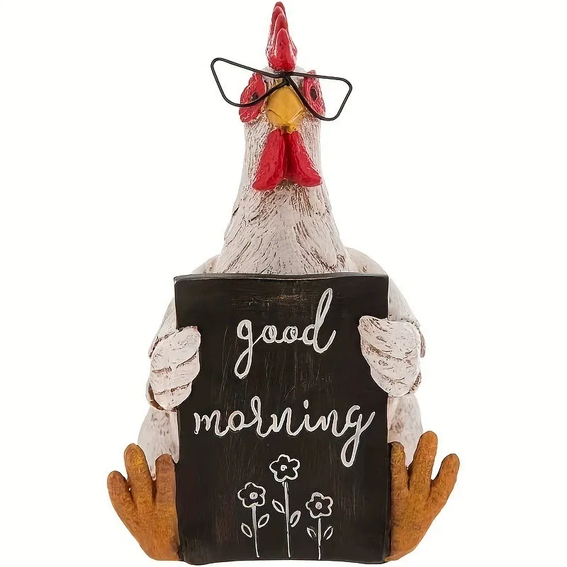 Hot-selling modern home desktop decoration cute new ideas good morning cock hen statue crossover resin craft decoration