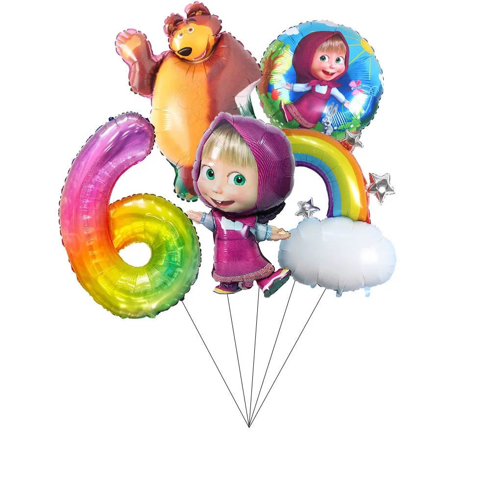 Mascha und der Bär Geburtstagsparty Banner Luftballons Teller Becher Servietten Tischdecke Mädchen Cartoon Partyzubehör Dekoration Babyparty – Detail 37