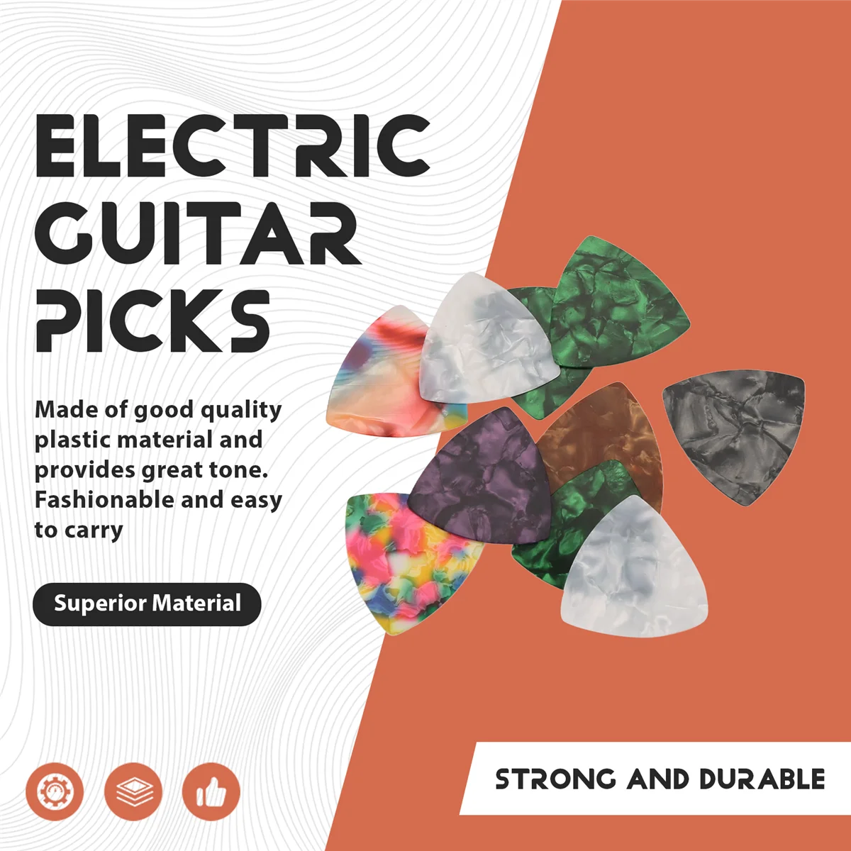 RUAI 10Pcs Acoustic/Electric Guitar Picks Plectrums 0.46Mm---Assorted Color