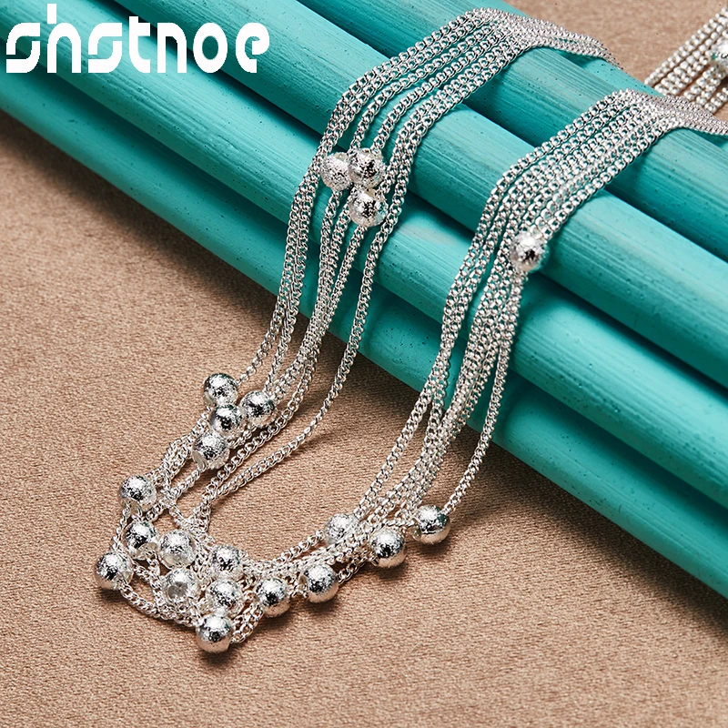 

SHSTONE 925 Sterling Silver Multi Frosted Beads Chain Necklace For Women Engagement Wedding Fashion Jewelry Lady Birthday Gift