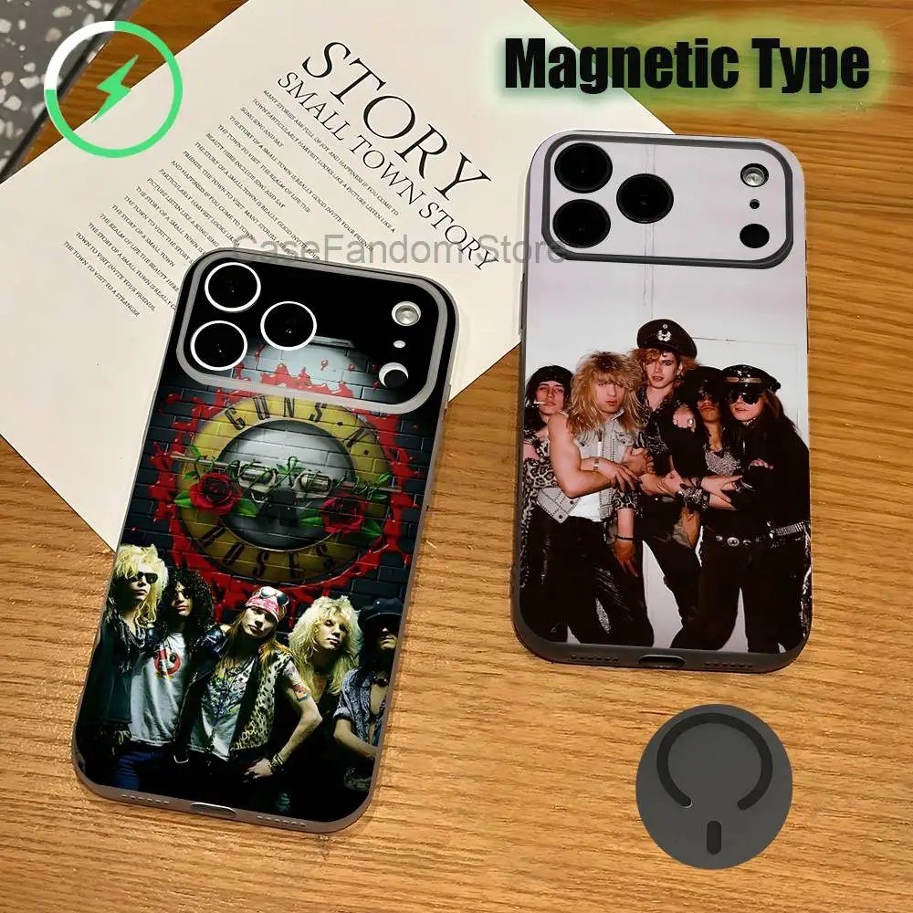 

Guns N Roses Band Shockproof Transparent gray Phone Case For iPhone 17,16,15,14,13,12,11,Pro,Max,Plus,Magnetic Charging