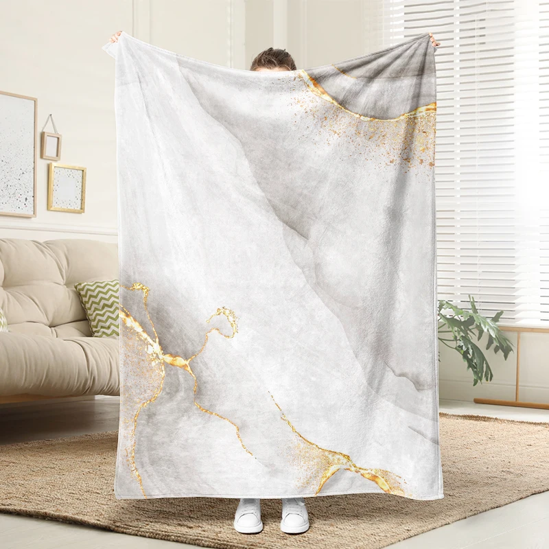 

Gray White Gold Marble Flannel Blanket Soft Plush Cozy Sofa Bed Decor Gift
