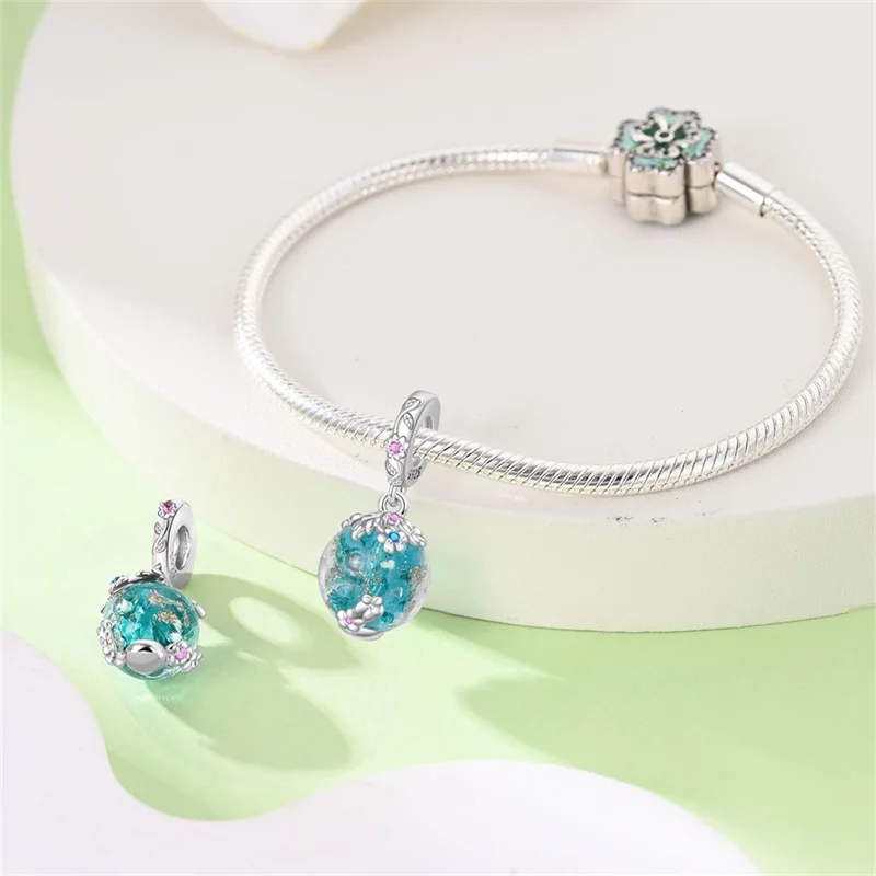 925 Sterling Silver Luminous Elf Lantern Fish Glass Planet Pendant Fit Pandach 925 Original Bracelet DIY Jewelry Original Design