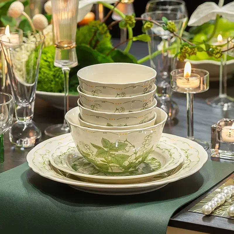 Underglaze color tableware ceramic dishes set household 2025 new small fresh