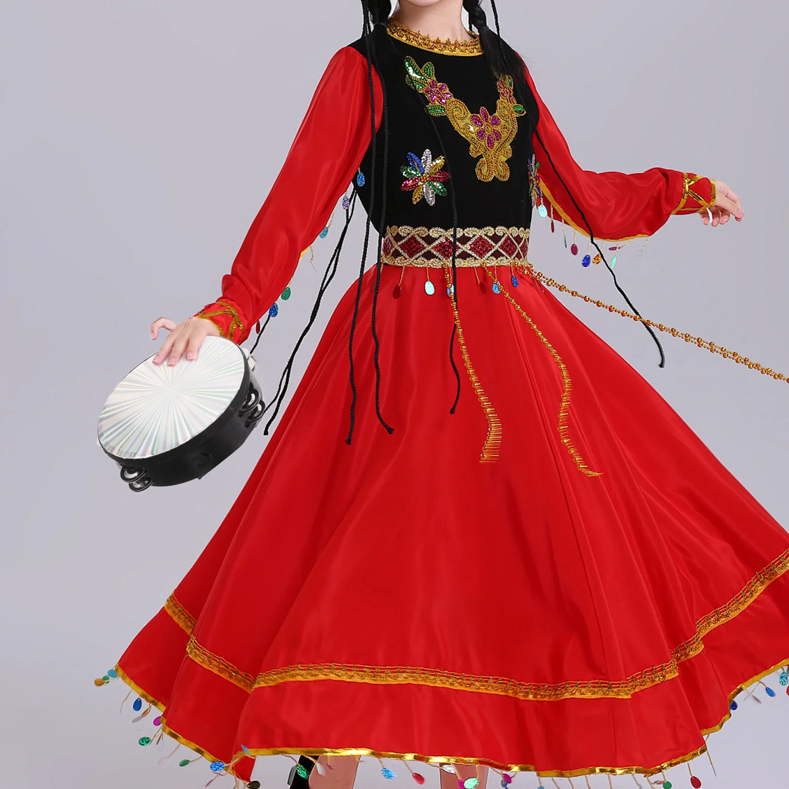 

2Pcs Double Row Handheld Tambourine Drum Orff Children's Percussion Instrument for Dance Band Performance Party Wedding Musical