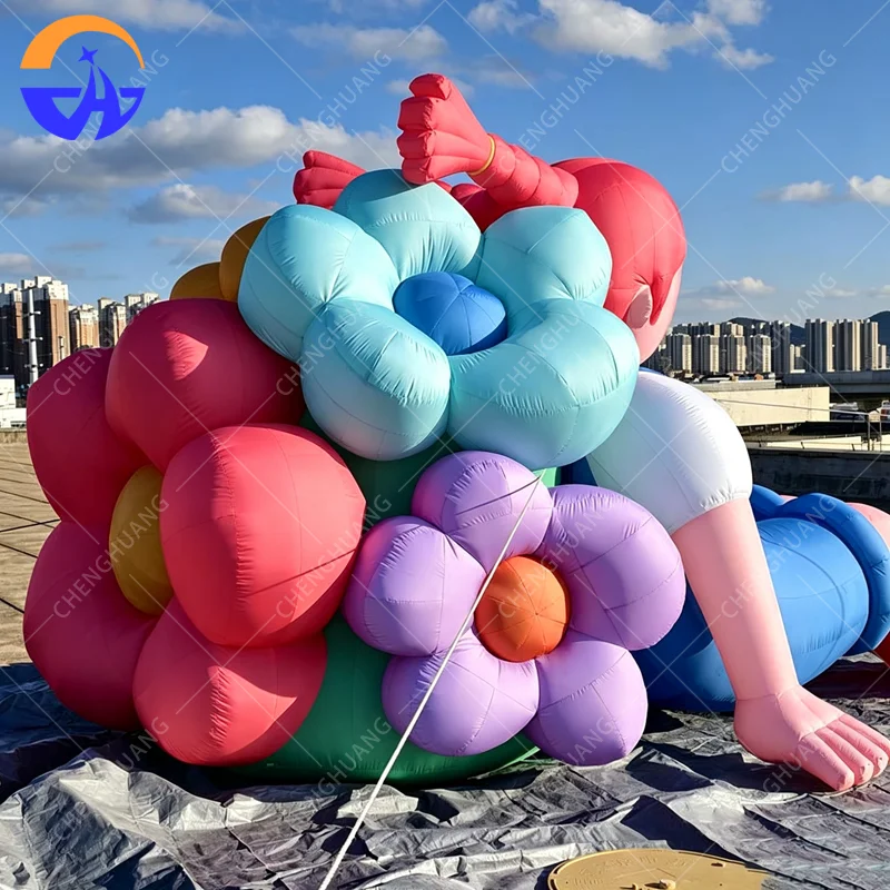 Customizable Multi-Color Inflatable Cartoon girl flower Character model Oxford cloth with Blower Advertising inflatable