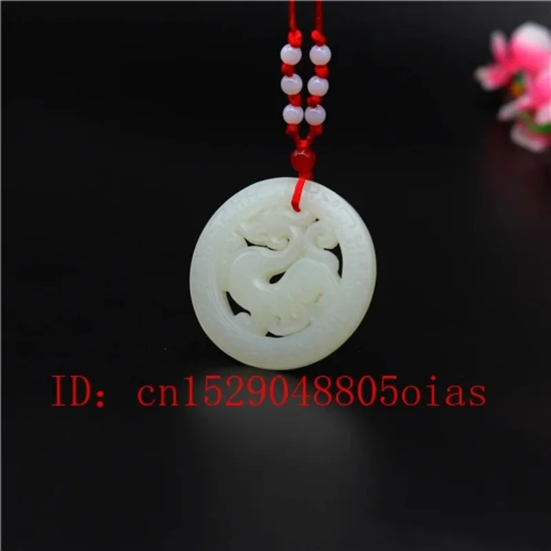 Natuurlijke Witte Chinese Jade Draak Hanger Ketting Charm Sieraden Dubbelzijdig Gesneden Amulet Mode Cadeaus Voor Haar