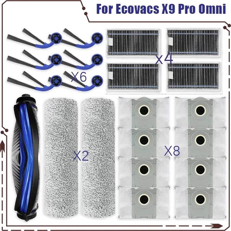【CÓDIGO】 Piezas de repuesto, cepillo principal de repuesto, filtro Hepa, rodillo, fregona, bolsa de polvo para accesorios Ecovacs X9 Pro Omni