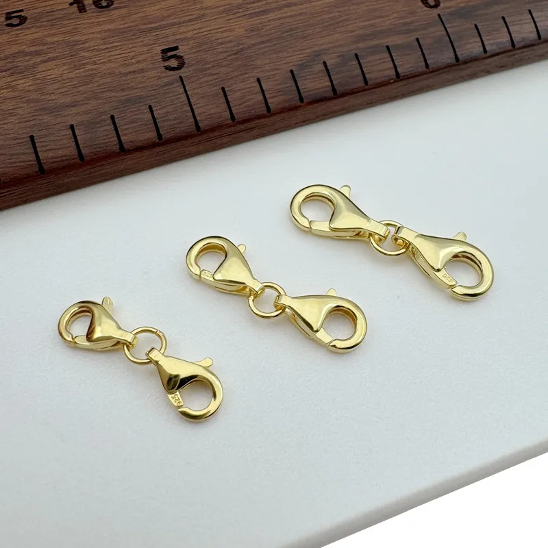 1PCS Solid 925 Sterling Silver 18K Gold Color Dobule-Headed Clasp Connector DIY Jewelry Making Accessories