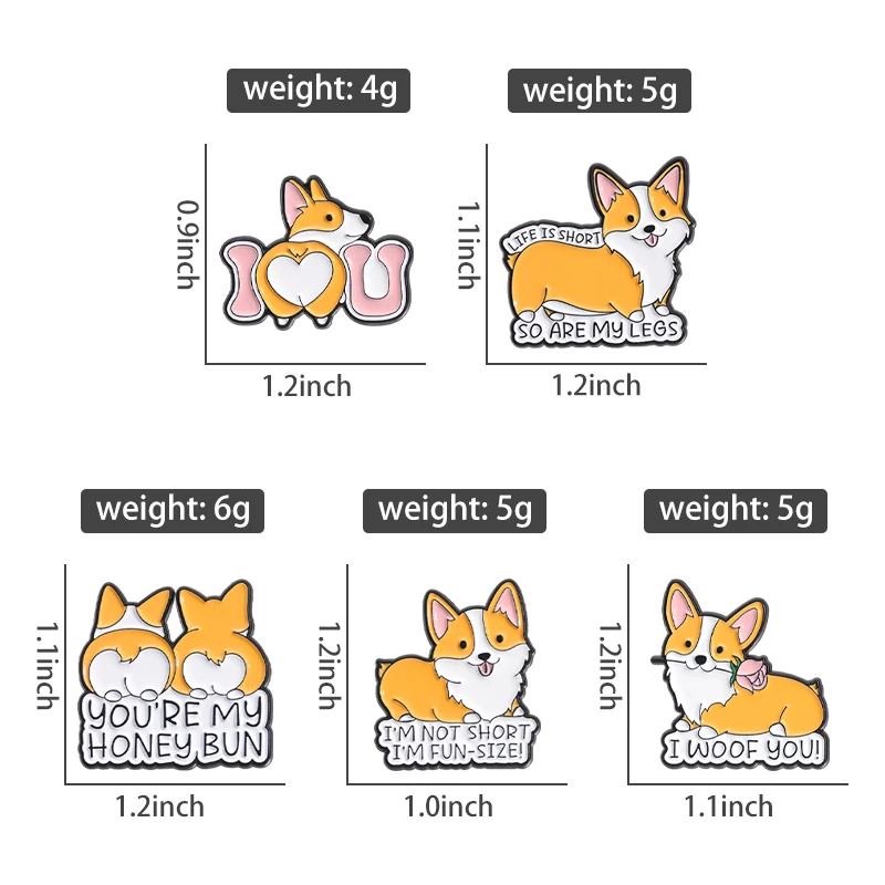 Pines de esmalte de colección Corgi de patas cortas, broches divertidos de dibujos animados para mascotas, mochila, sombrero, insignia de solapa,