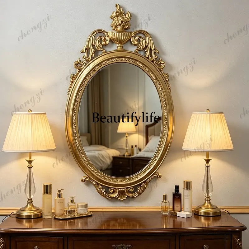 French court style fireplace decorative mirror American retro wall-mounted cosmetic mirror carved bathroom mirror