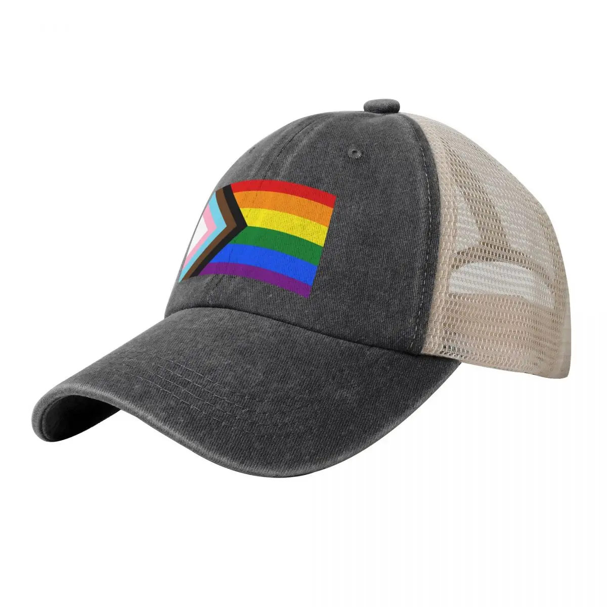 

Progress Pride flag design Cowboy Mesh Baseball Cap black fishing hat Wild Ball Hat Thermal Visor Women's Beach Outlet Men's