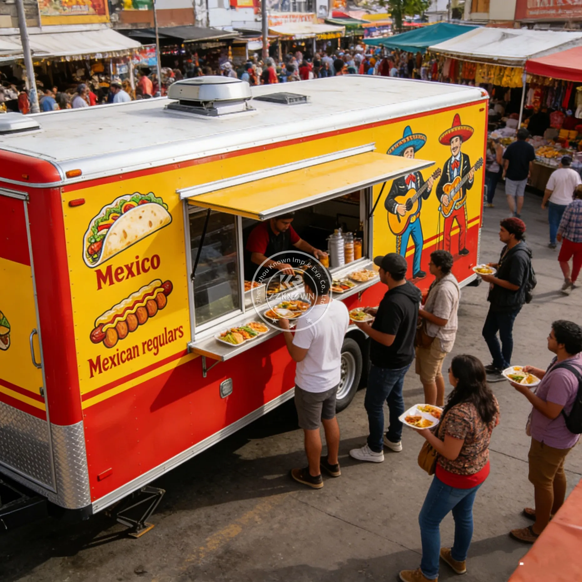 

Mobile Food Truck Dual Axle Food Trailer with Service Windows Commercial Food Vending Cart for Sale