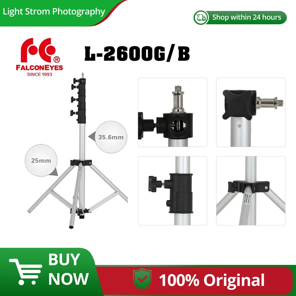 

Falcon Eyes L-2600G/B 258cm Lightweight Light Stand 4 Sections Adjustable Protable DSLR Camera Tripod for Photograp