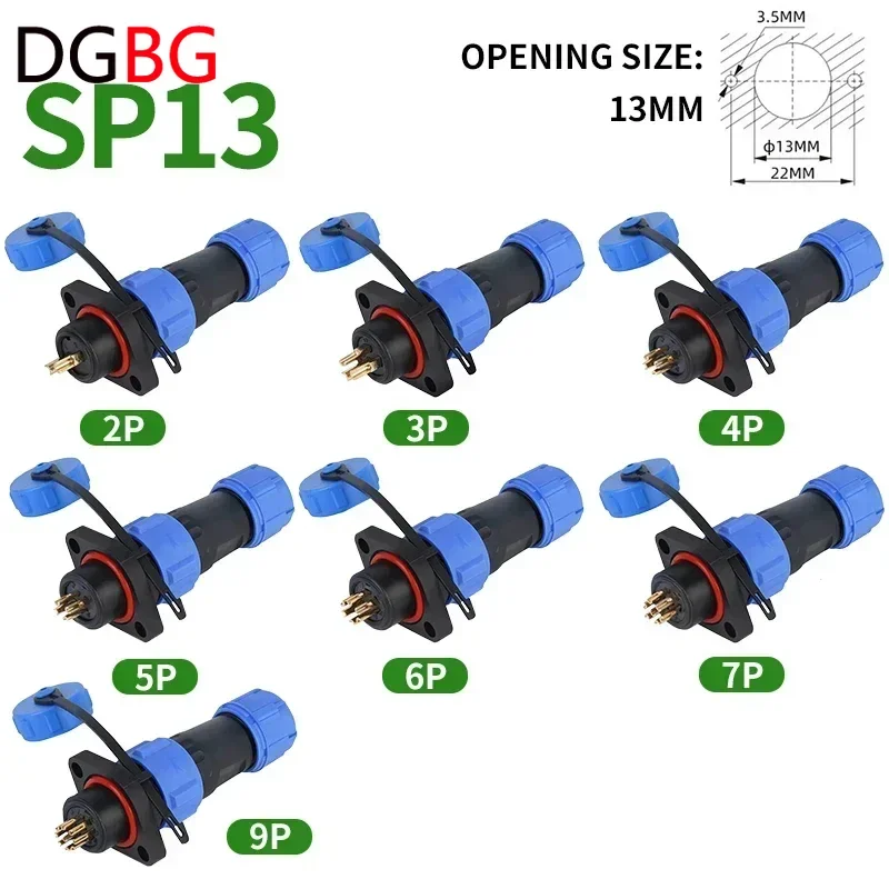 5/10/100 Sets Sp13 Sp16/SP17 Sp20/SP21 Ip68 Waterproof Aviation Plug Socket Male Female Connector Panel Mounted 2/3/4/5/6/7 Pin