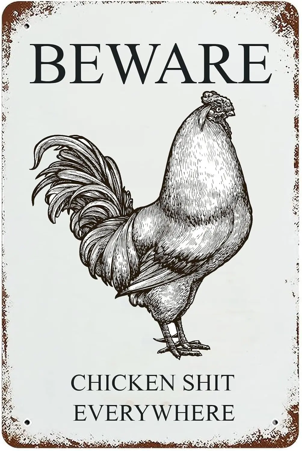 Chicken Decor Vintage Metal Sign Beware Chicken Shit Everywhere Rustic Tin Signs Metal Poster for Home Kitchen Farm Bar Restaura