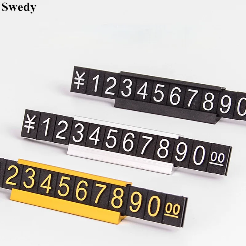 

10 Sets Aluminum Base Adjustable Number Jewelry Wine Pricing Cube Tags Mini Price Label Sign Holder Display Stand