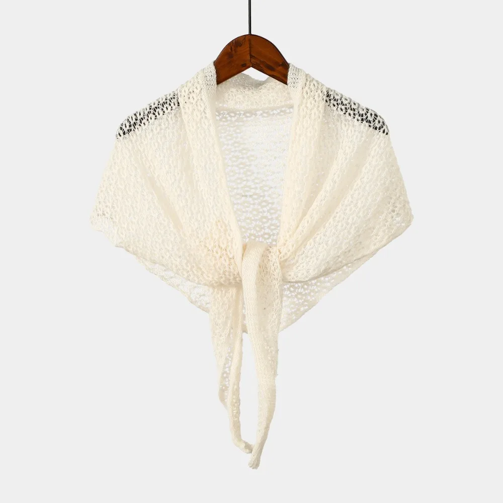 Fashion Hollow Out Knitted Shawl Solid Color Breathable Shoulder Shawl Triangular Shape Thin Knit Scarf Coverup Four Seasons