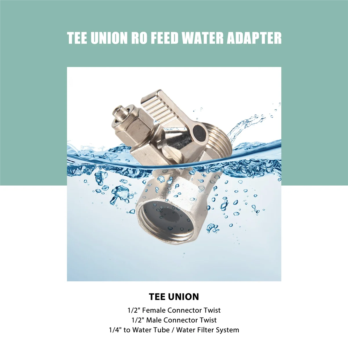 RO Feed Water Adapter 1/2" to 1/4" Ball Valve Faucet Tap Feed Reverse Osmosis Silver image 3