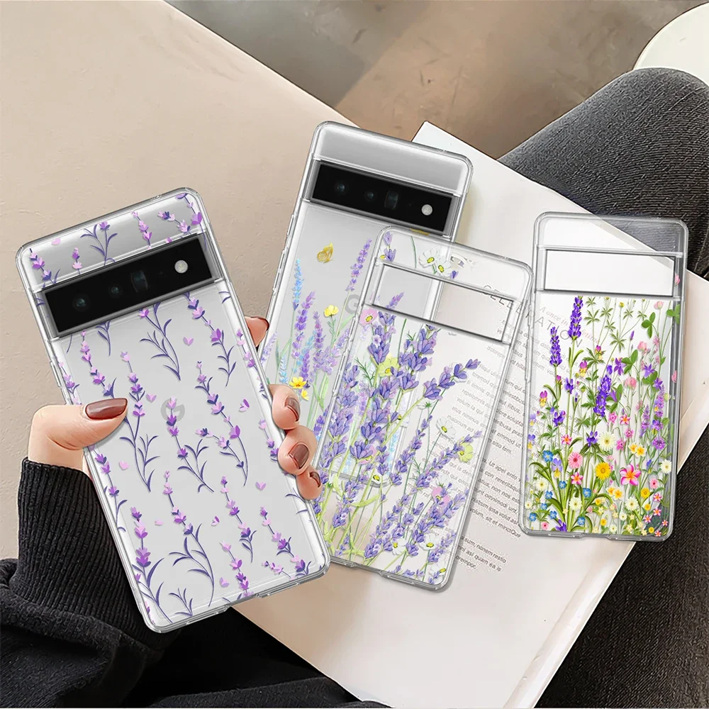 Lavender Transparent Phone Case For Google Pixel 8 7a 7 Pro Cases For Pixel 6 6a 6Pro 4a 5a 5G 4 4XL 3 3a XL Soft Silicone Cover