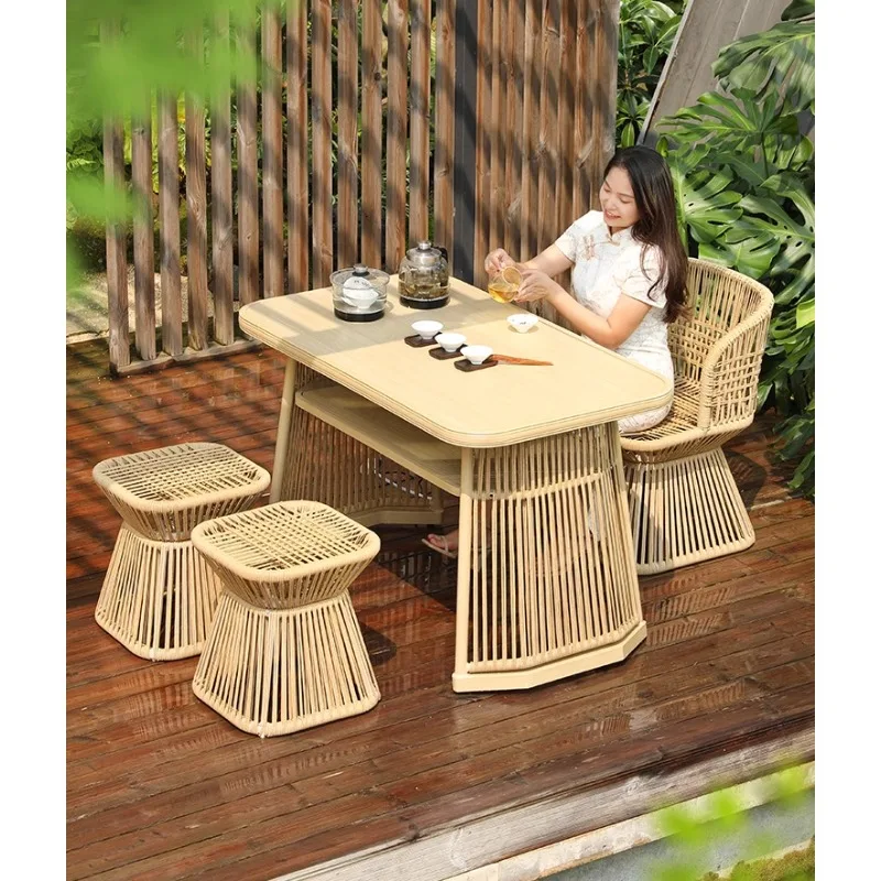 Balcony tea table and chair combination leisure creative storage home Internet celebrity leisure area layout tea