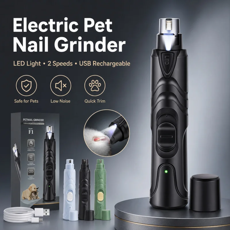 Electric Pet Nail Grinder for Dogs Cats, Rechargeable Paw Nail Trimmer Clipper, Quiet Grooming File Tool for Small Medium Large