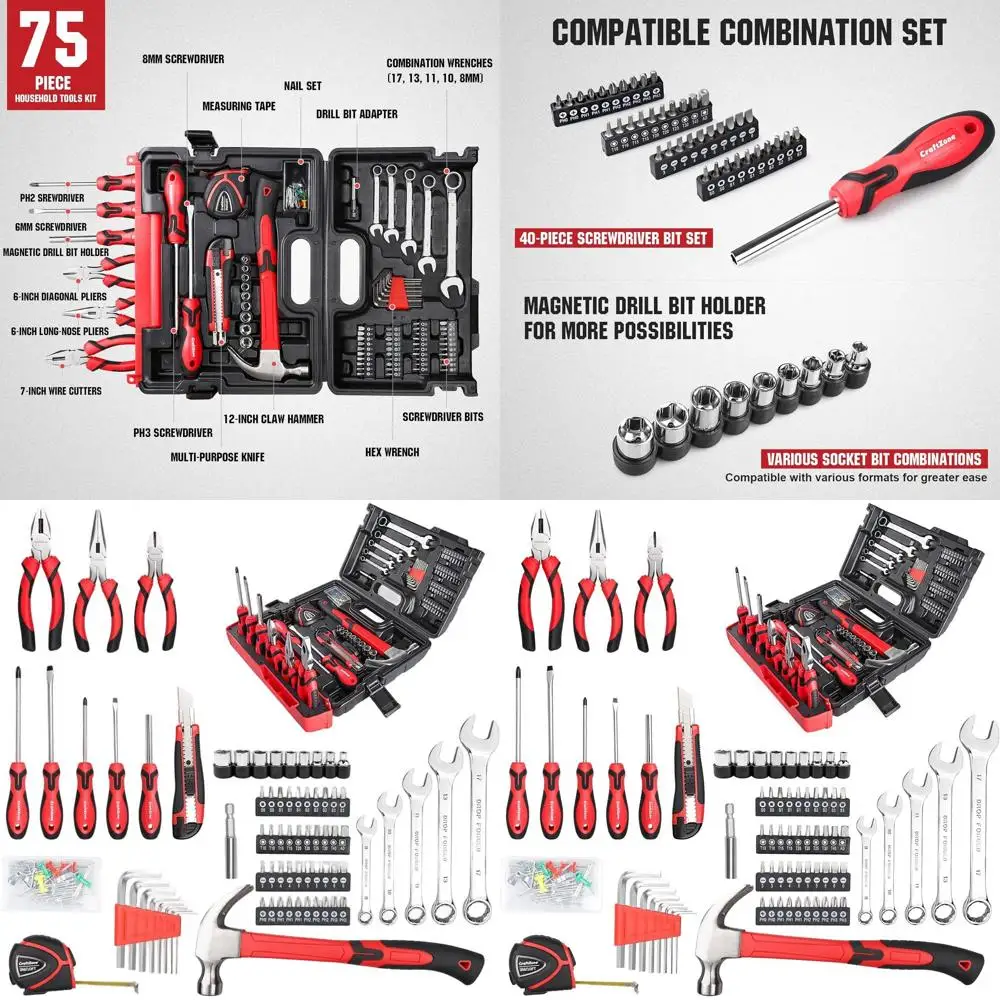 

Essential 75-Piece Household Tool Set with Plastic Case for Home, College, and Emergency Repairs