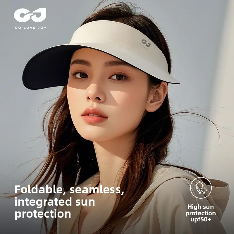 Women Seamless Integrated Sun Visor Hat Anti UV Summer Outdoor Sports Large Brim Empty Top Foldable UV Protection Sun Hat