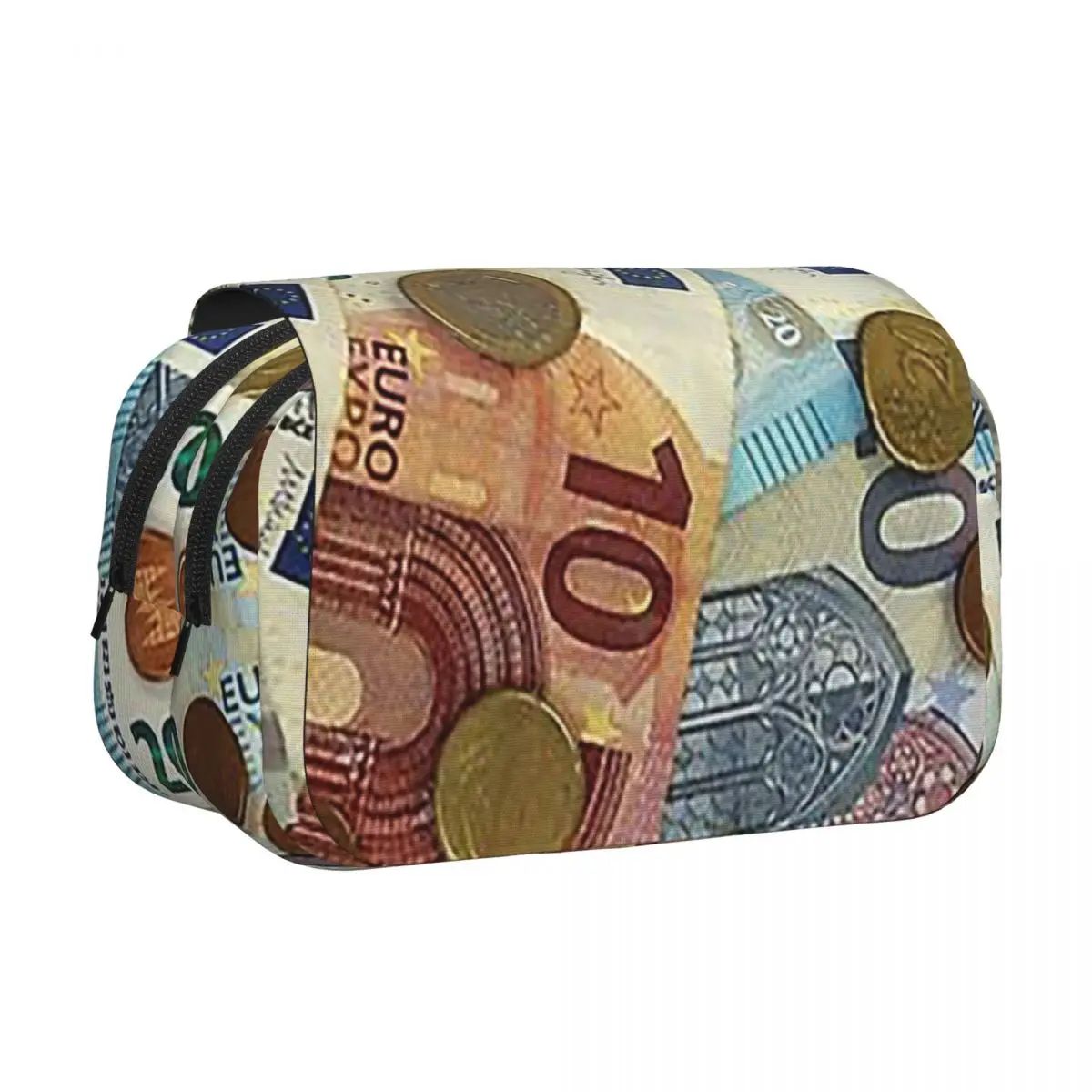Euro Banknotes And Coins Pencil Case Pencil Pouch Hard Shell Leather Large Capacity Pen Box Pencil Bag for Students School