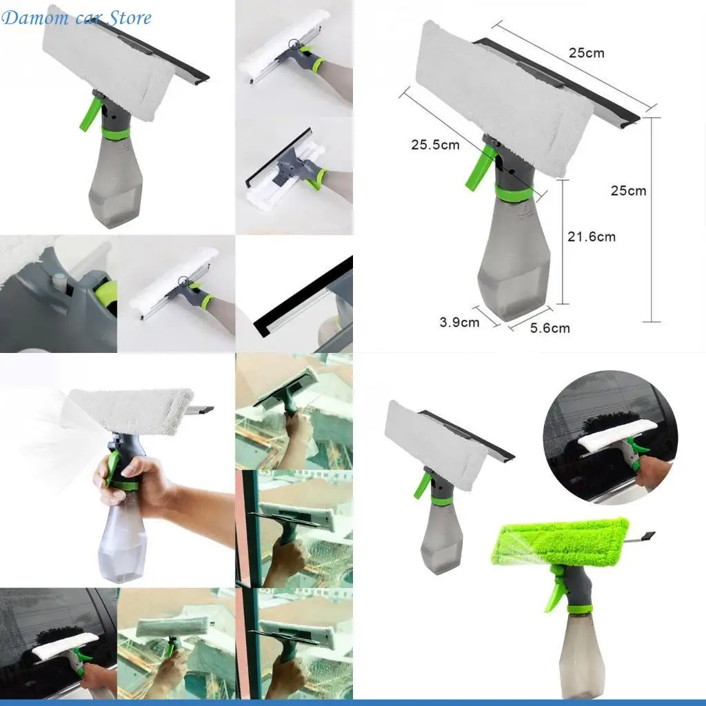 A2UC 3 in 1 Window Cleaner Dry Scraper Atomizing Nozzle Car Glass Clean Brush