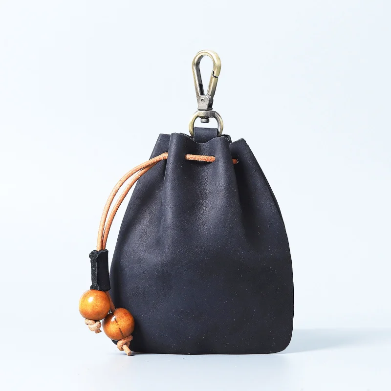 Handmade Leather Coin Purse Genuine Cowhide Minimalist Keychain Waist Bag Unisex Crazy Horse Multi-Function Pouch
