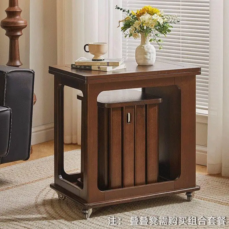 Solid wood folding small apartment dining table and chair set combination rectangular movable coffee