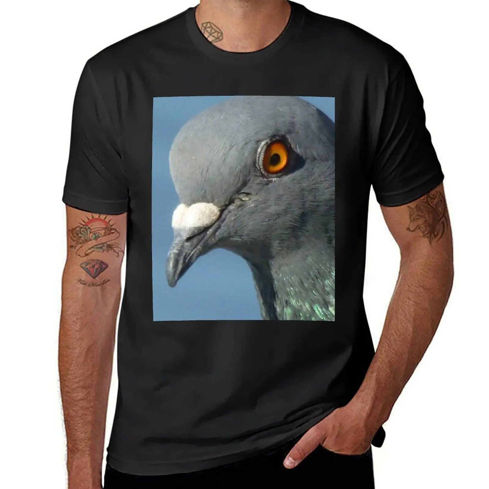 Pigeon Close Up Photography T-Shirt blacks Blouse summer top Short sleeve tee men clothing