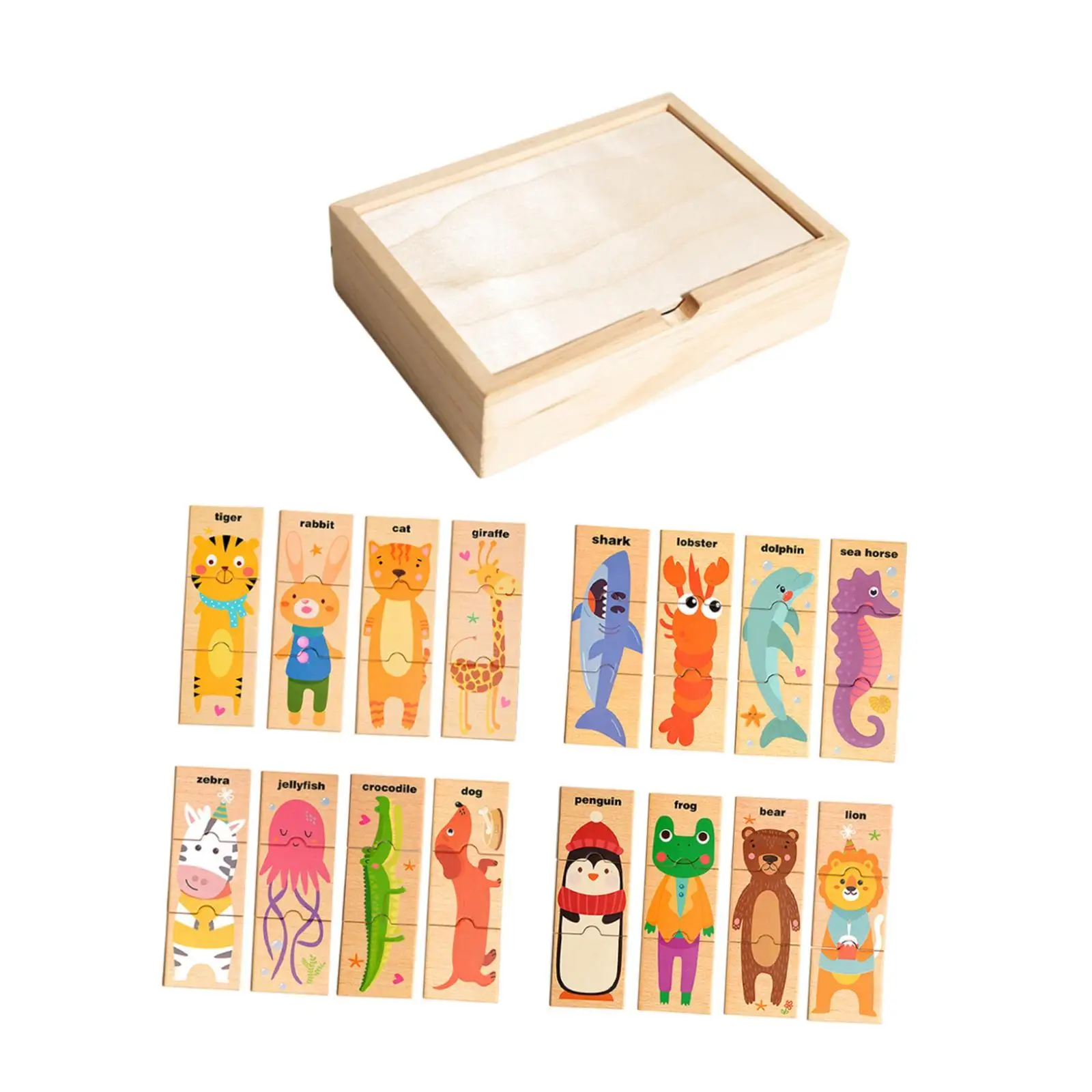 Wooden Matching Puzzles Animal Pattern Portable Hand Eye Coordination Educational Games for Boys Girls Traveling Home Birthday