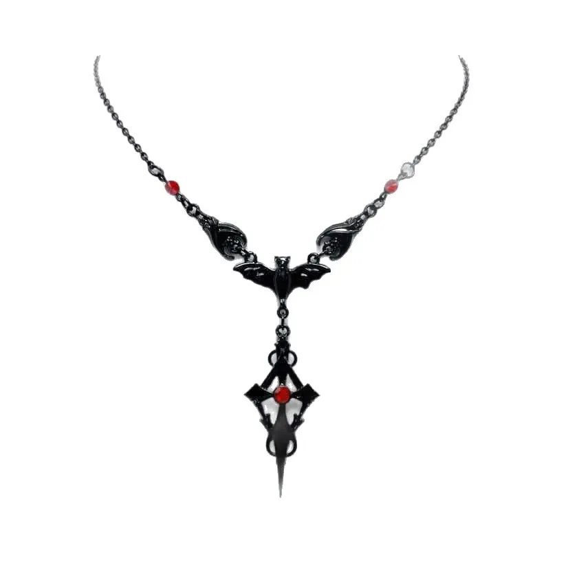 Lucky Bracelet Hand String Eucalyptus Cross-Border Trade Black 3 Bat Necklace Pointy Gothic Red Cross Vampire Bat Necklace Pixiu