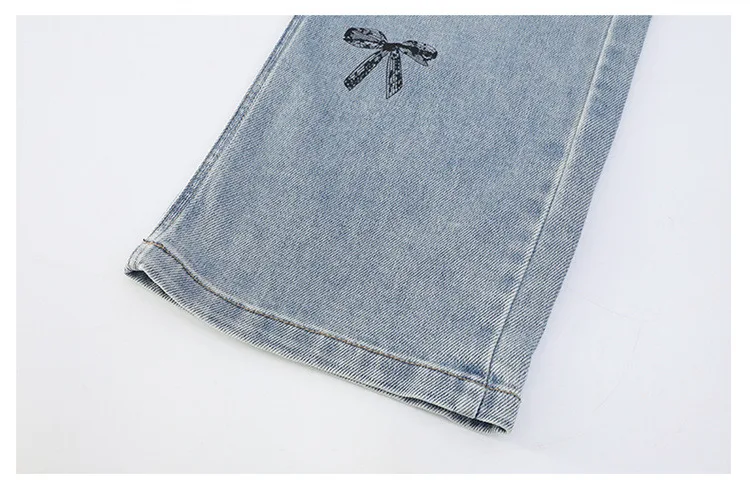 Neue Frühlings- und Herbst-Kinderjeans mit Schleifen für Mädchen, High-Street-Denimhosen mit geradem Schnitt für Teenager, lässige Kinderjeans, Hosen 5-14 Jahre – Detail 12