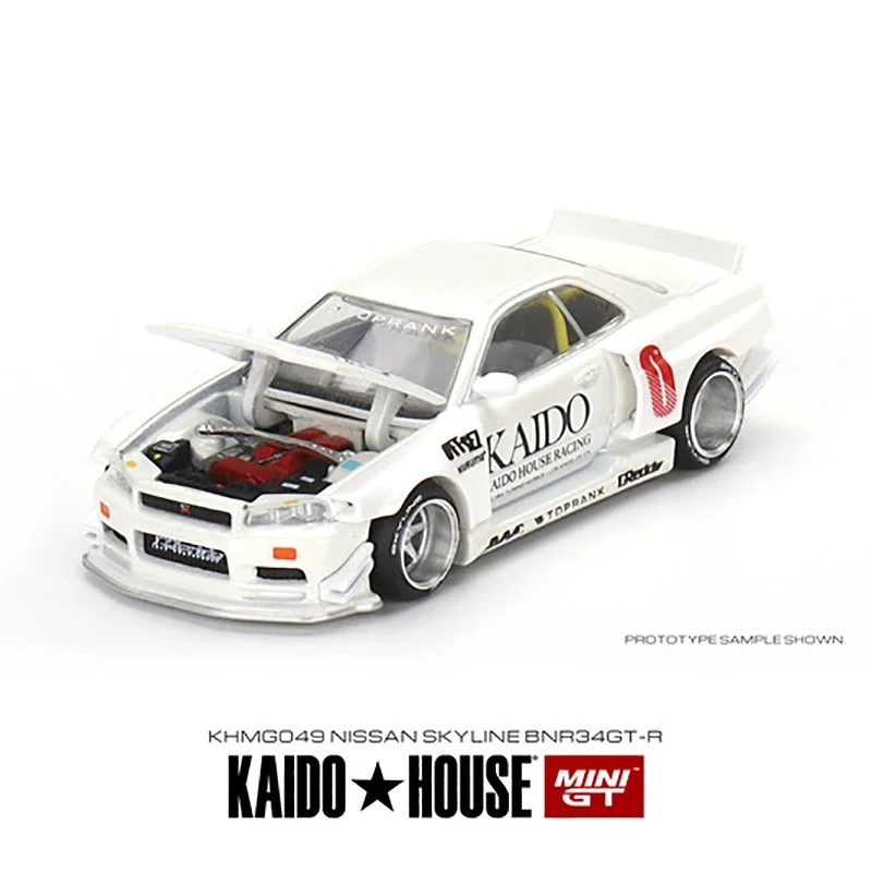 Kaido House + MINIGT Nissan Skyline GT-R (R34) Kaido Works V1 KHMG048 Diecast Automotive Model Ornaments Cas Toys decorazioni regalo