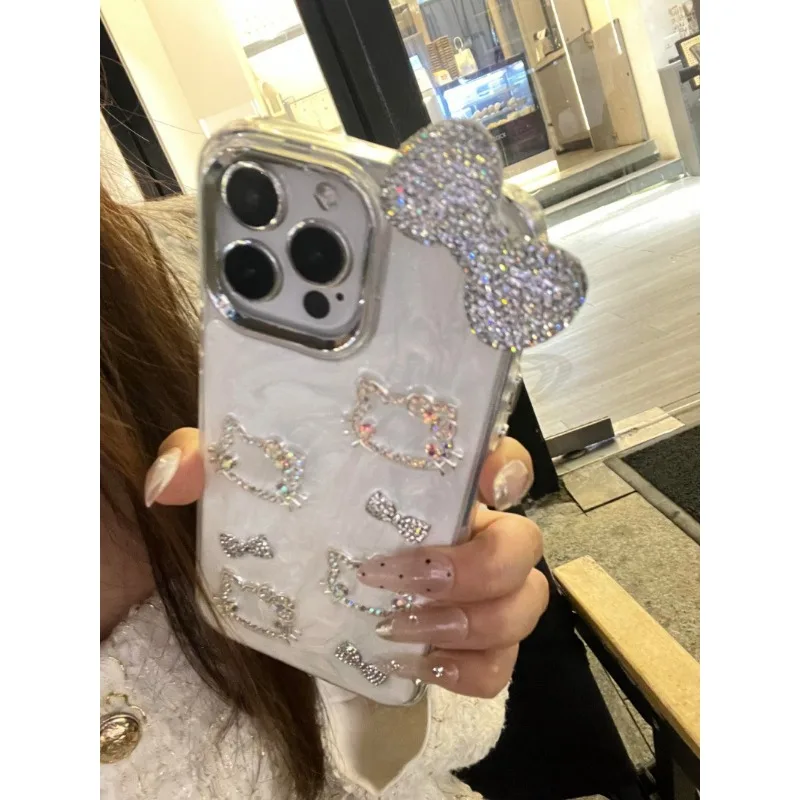 Hello Kitty iphone 16 เคสโทรศัพท์สําหรับ iphone 16 15 Plus/14 Pro Max/12Pro/13 Anti-Breaking Rhinestone การ์ตูนเคสโทรศัพท์สาวของขวัญ