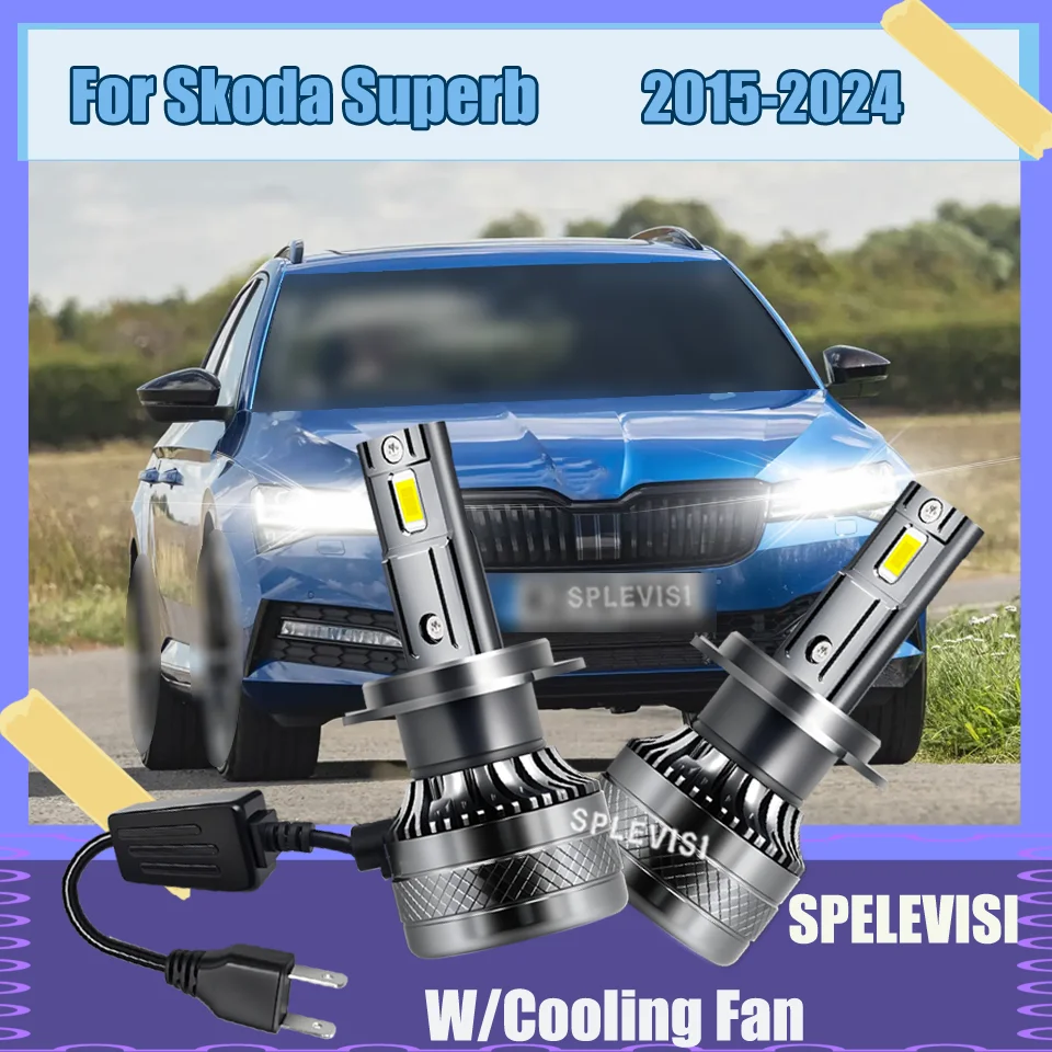 

2x High-Quality H7 LED Light Head Lamp Car Headlight Aluminum For Skoda Superb 2015 2016 2017 2018 2019 2020 2021 2022 2023 2024