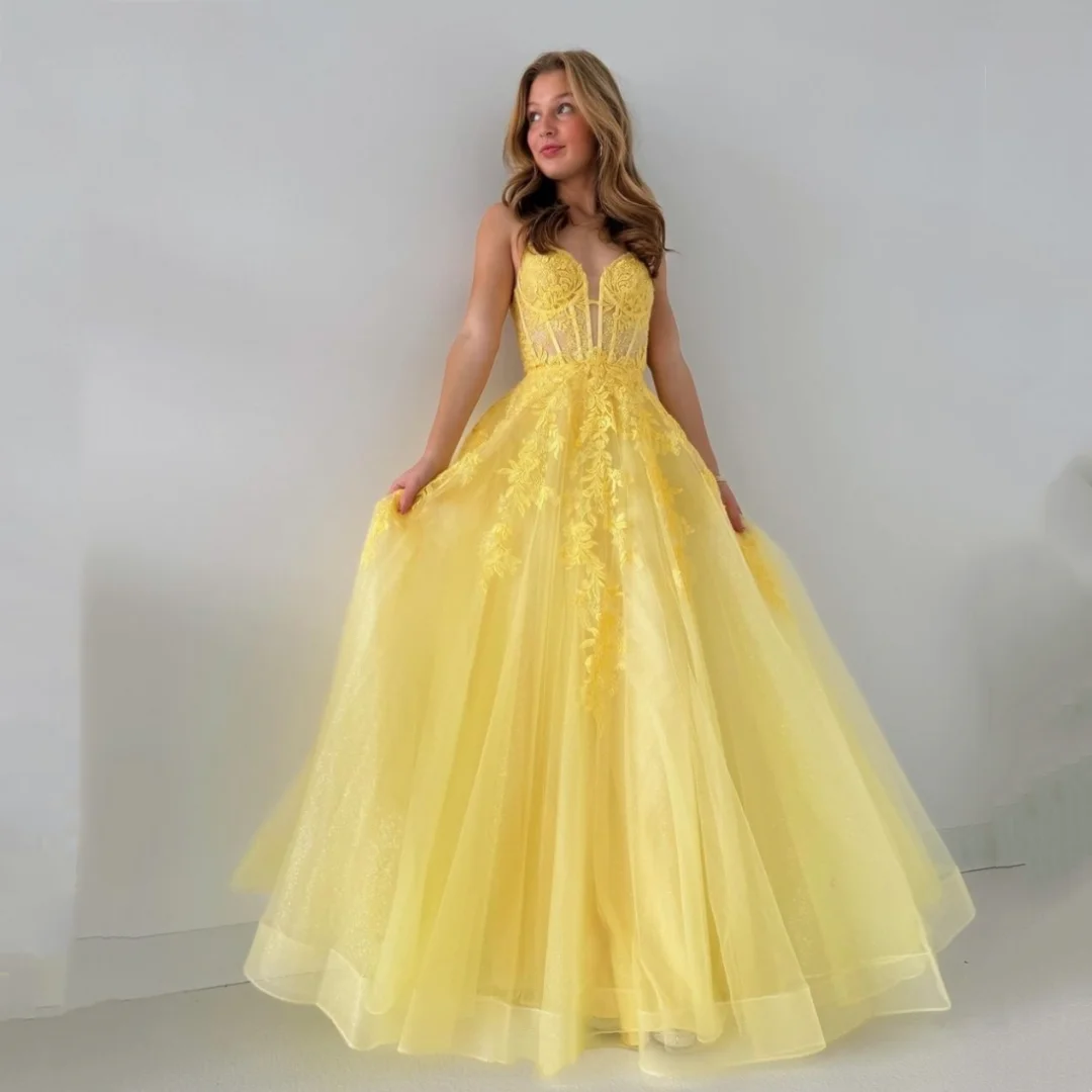 Embroidery Yellow Dress - 노란색 튤 공주님 무도회 드레스 자수