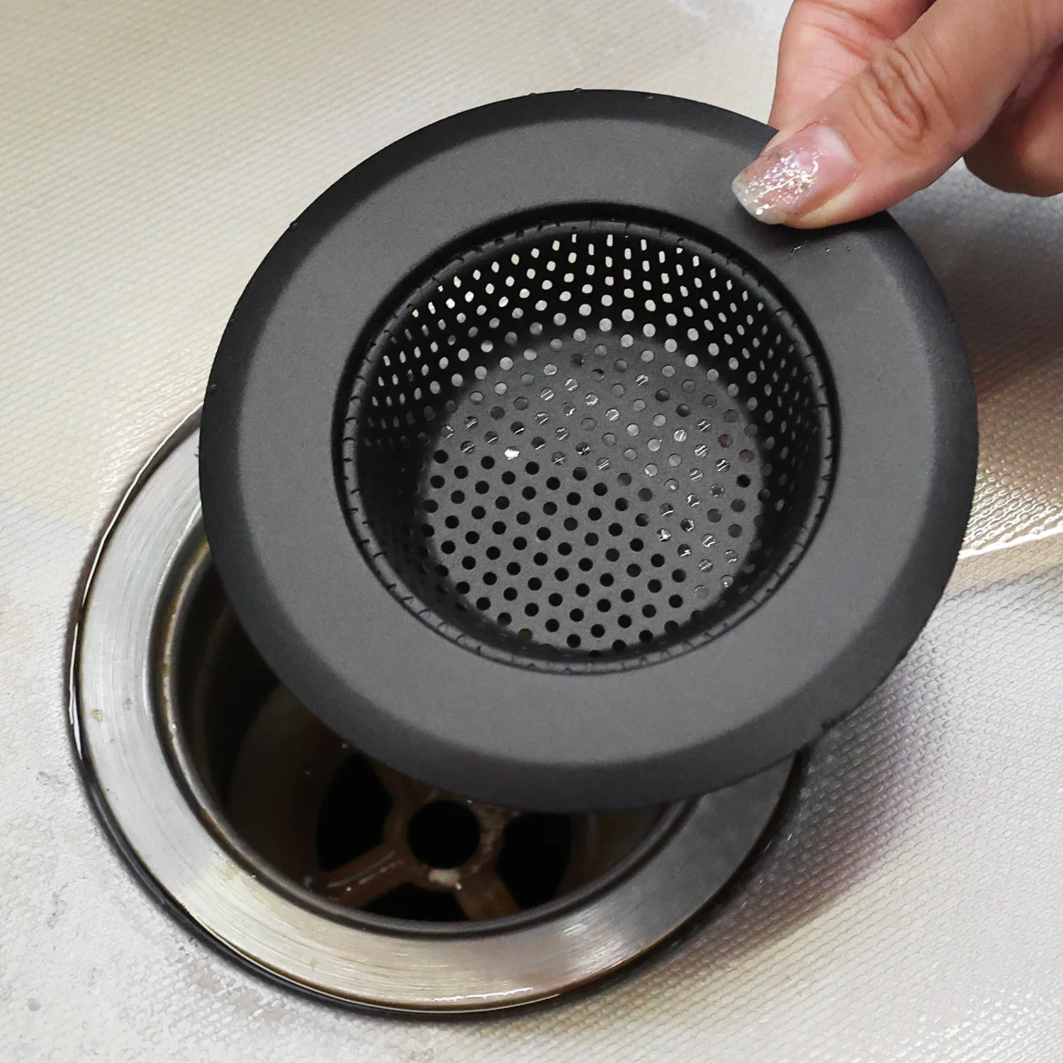 Black Stainless Steel Mesh Sink Strainers Kitchen Bathroom Sink Filters Sink Strainer Drain Hole Filter Trap Waste Screen S/M/L