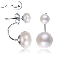 Real Natural Double Pearl Earrings 925 sterling silver jewelry,black freshwater pearl earrings for women girl birthday best gift