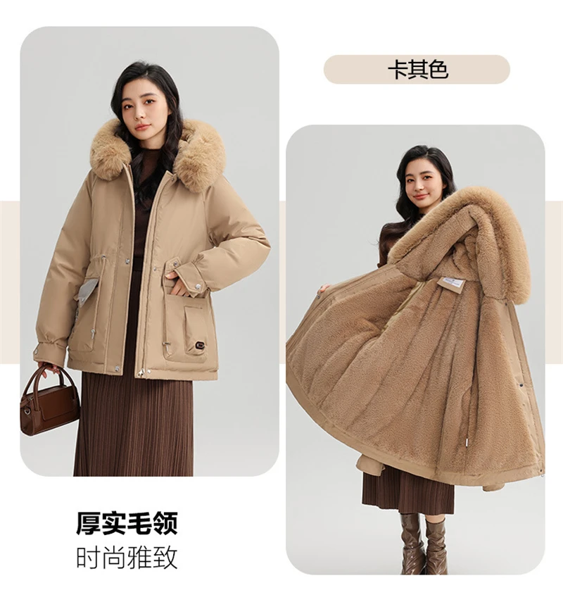 Winter New Warm Down Cotton Jacket with Large Fur Collar Hooded Coat Loose Women Thicken Parker Puffer Overcoat Casual Wear