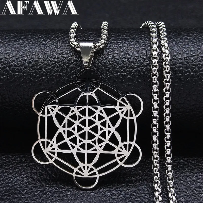 Flower of Life Chakra Spiritual Necklace for Women Stainless Steel Sacred Geometry Metatron Cube Salomon Men collar Jewelry