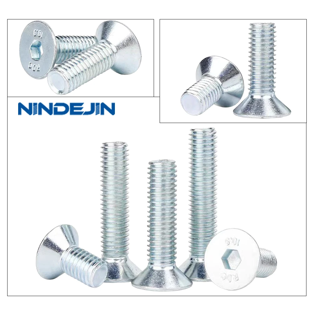 NINDEJIN مسدس المقبس غاطسة رئيس مسامير 10.9 الصف الأزرق الزنك الصلب M3-M16 عرافة المقبس شقة رئيس غطاء ألين المسمار DIN7991